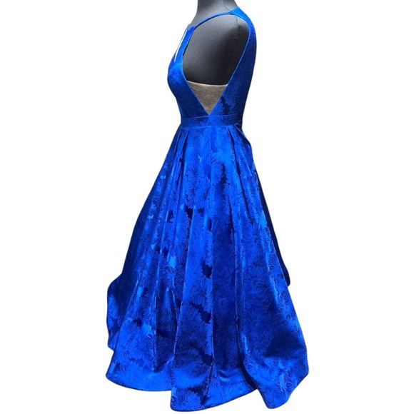 Sherri Hill Royal Blue Mikado Embroidered Ball Gown | Size 0 - Picture 3 of 8